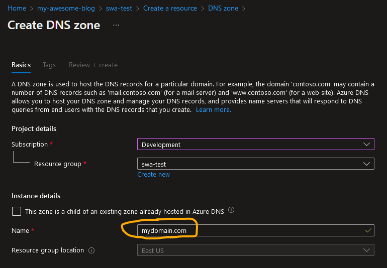 Create a DNS zone in Azure