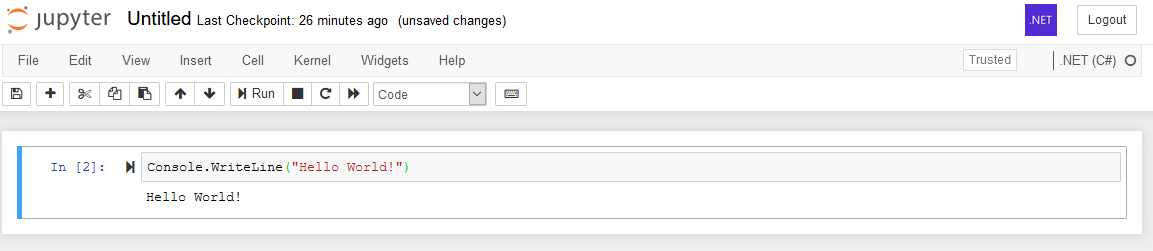 Hello world, in Jupyter with C#
