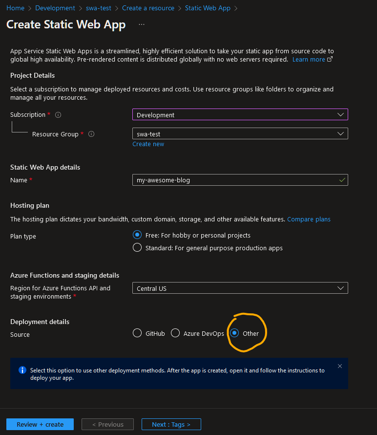 Create a static web app in Azure