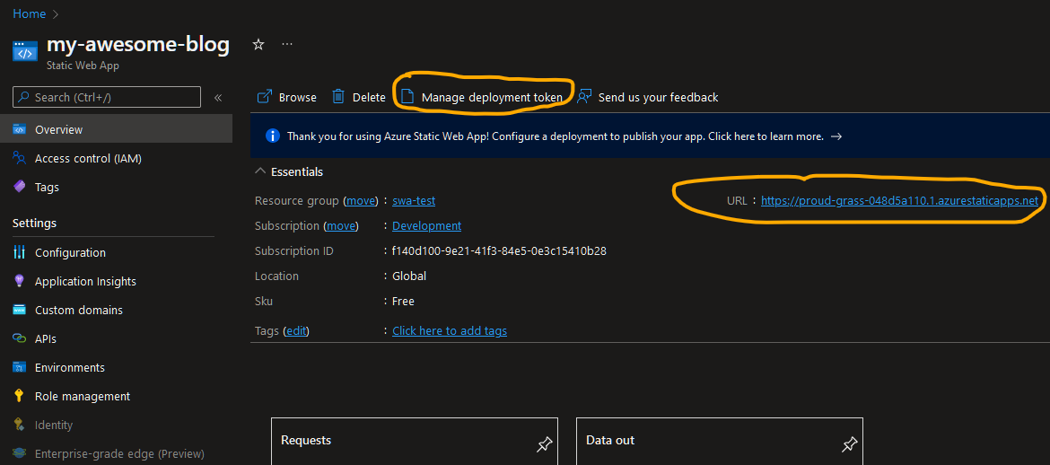 Details of your static web app in Azure